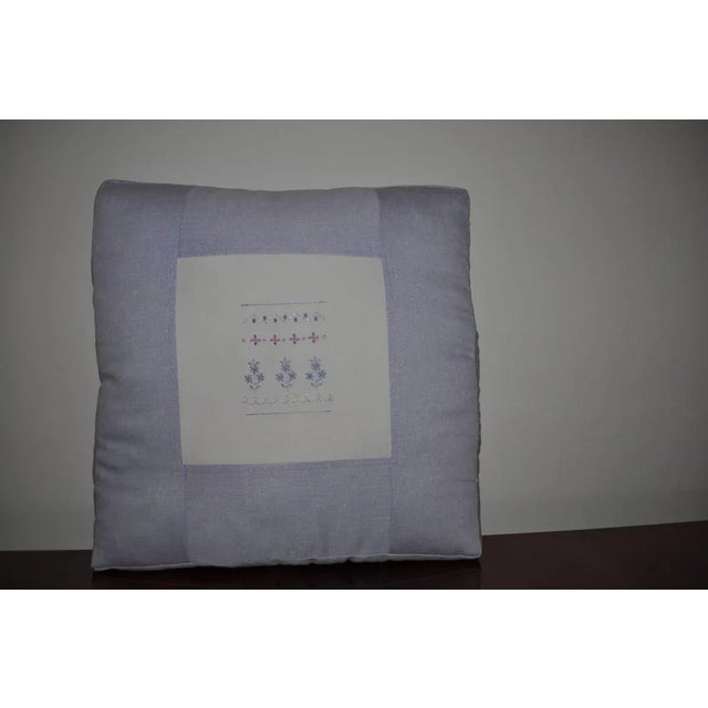 1980s Vintage Lavender Patterned Cushion For Sale - Image 5 of 5