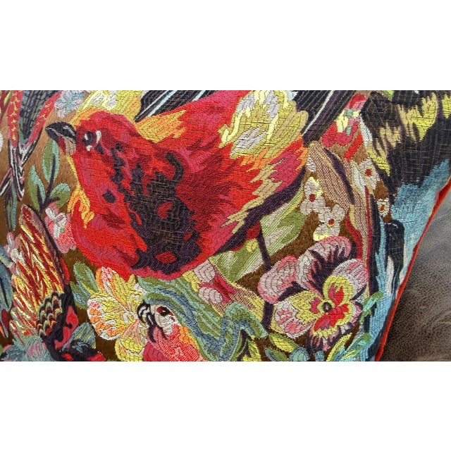 Parrot and Botanical Jacquard Pillow Cover; Every bird, every leaf, every flower on this surface is woven directly into...