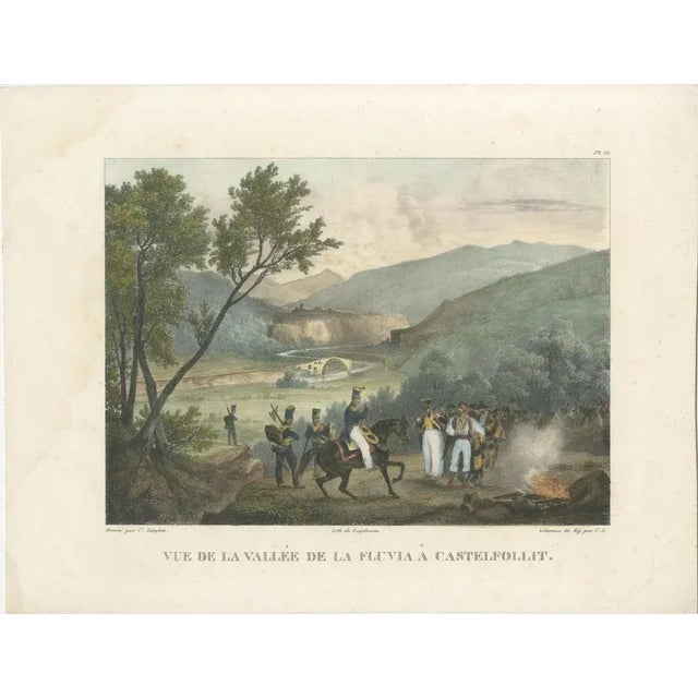 This lithograph, titled "Vue de la Vallée de la Fluvia à Castelfollit," was drawn by C. Langlois and lithographed by...