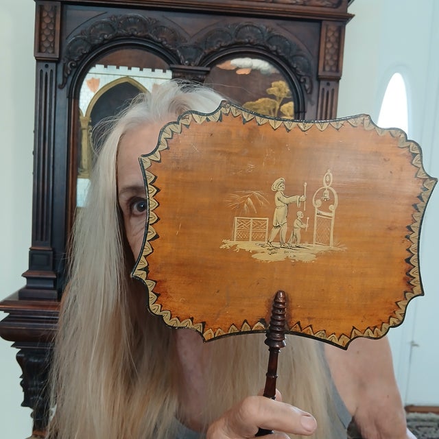 Georgian Hand-Painted Wood Face Screen Antique Free Shipping! For Sale - Image 4 of 4