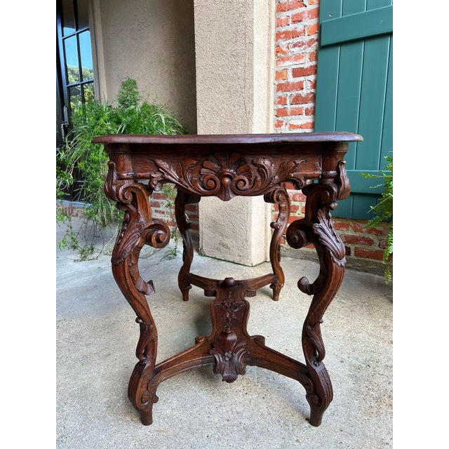 Brown Antique French Sofa Hall Table Carved Oak Louis XV Rococo Side End Table For Sale - Image 8 of 18