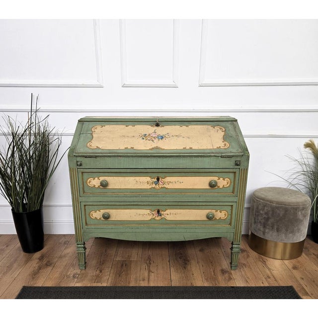 Wood Antique Italian Tuscany Country Painted Wooden Commode, 1890s For Sale - Image 7 of 11