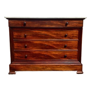 19th Century Louis Philippe Solid Flam Mahogany Carrara Marble Top Chest of Drawer / Commodes For Sale