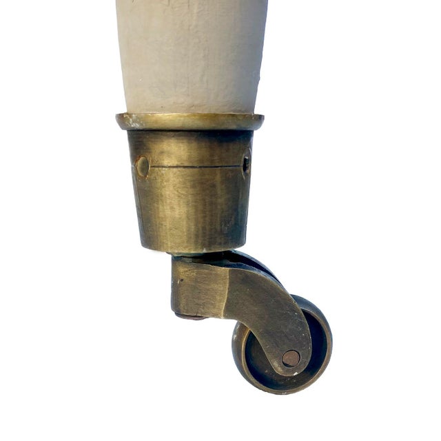 Textile Late 20th Century Narrow Ottoman in Natural European Linen With Turned Legs on Casters For Sale - Image 7 of 7