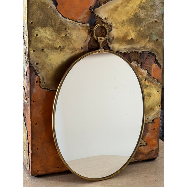 1960s Italian Brass Oval Mirror Articulated Hanger For Sale - Image 5 of 14
