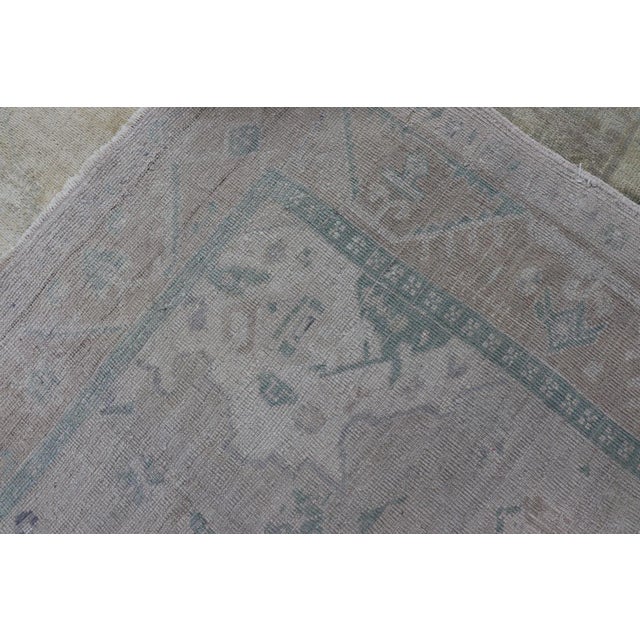 Light Color Oushak Vintage Rug With Pastel Colors in Tan, Green, Butter Yellow and Taupe For Sale - Image 12 of 13