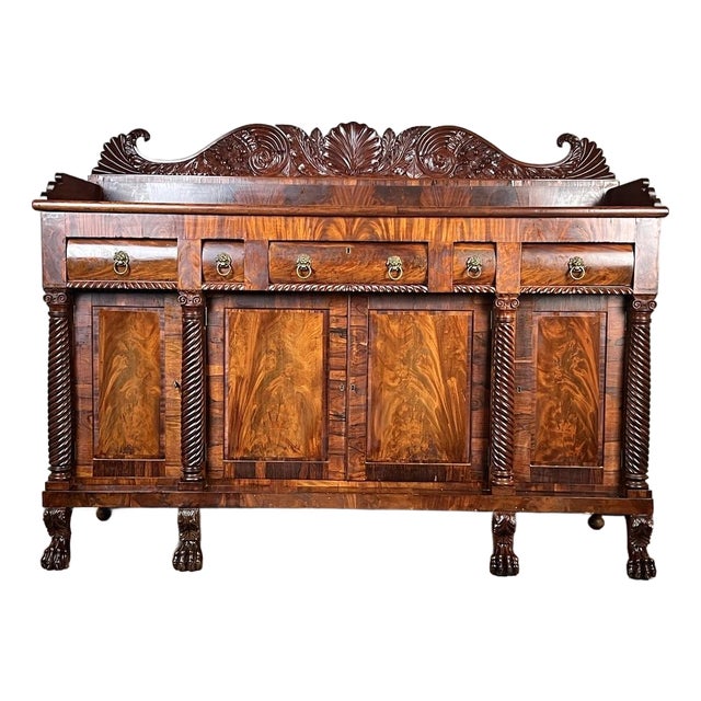 Antique American Empire Mahogany With Rosewood Edge Banding Sideboard Probably Philadelphia C. 1840 For Sale