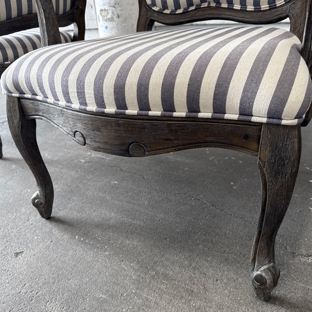 French Louis XV Style Striped Fauteuil Armchairs, Pair For Sale - Image 10 of 12