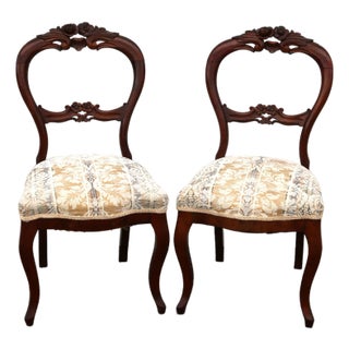 Late 19th Century Victorian Balloon Back Carved Walnut Chairs-Set of 2 For Sale