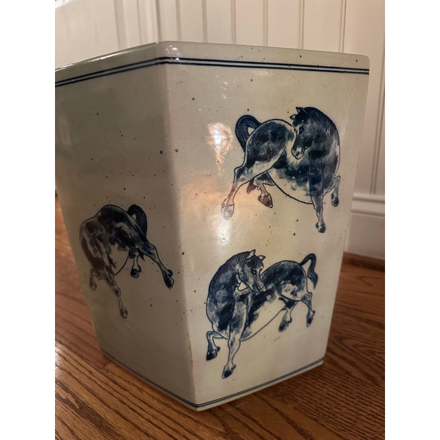 Hexagonal Chinese Porcelain Equestrian Jardenierre For Sale - Image 4 of 8