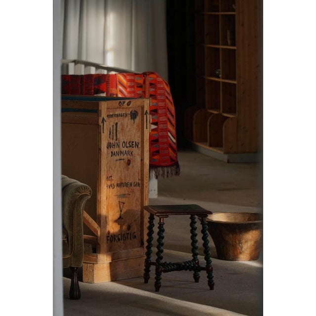 Vintage Folk Swedish Wooden Stool in Dark Green & Dark Red, 1940s For Sale - Image 15 of 18