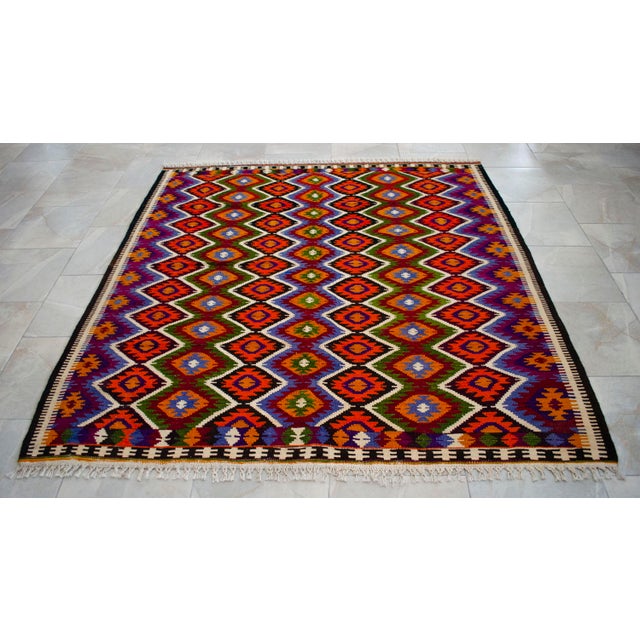 Vintage Turkish Rug Kilim Hand Woven Area Rug - 6′2″ X 6′7″ For Sale - Image 15 of 16