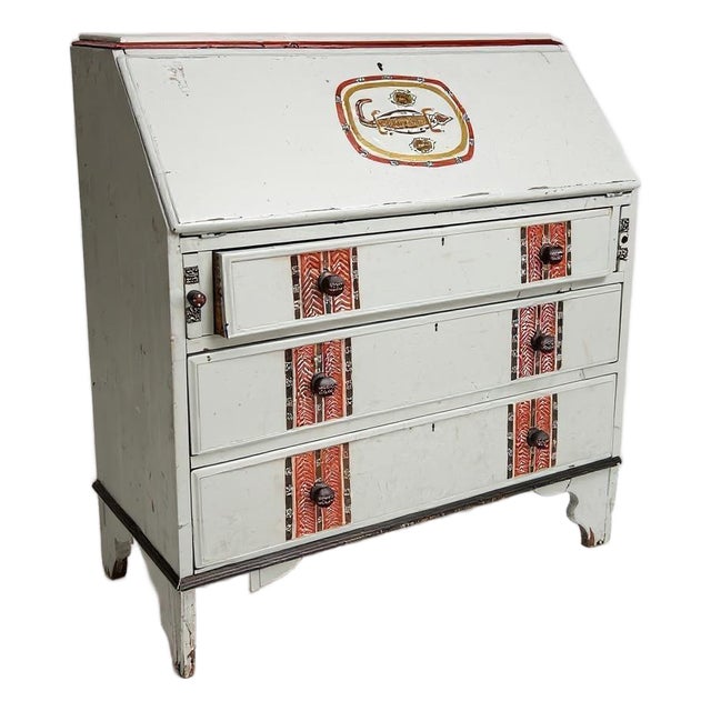 Vintage Handpainted Secretaire with Drawers For Sale