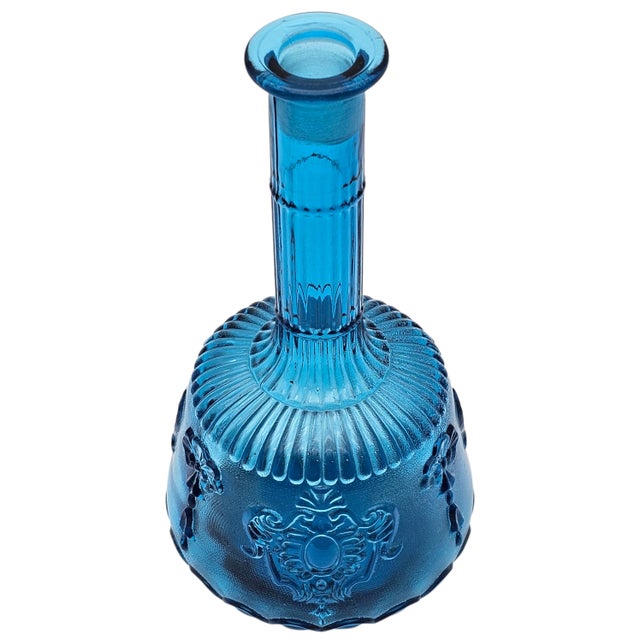 1960s Empoli Italian Blue Glass Genie Bottle Decanter For Sale - Image 12 of 16