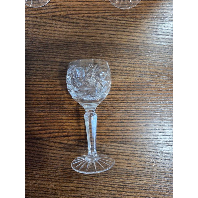 Vintage American Brilliant Style Cut Crystal Cordial Glass With Starburst Base & Hexagonal Stem - Set of 4 For Sale In Phoenix - Image 6 of 11