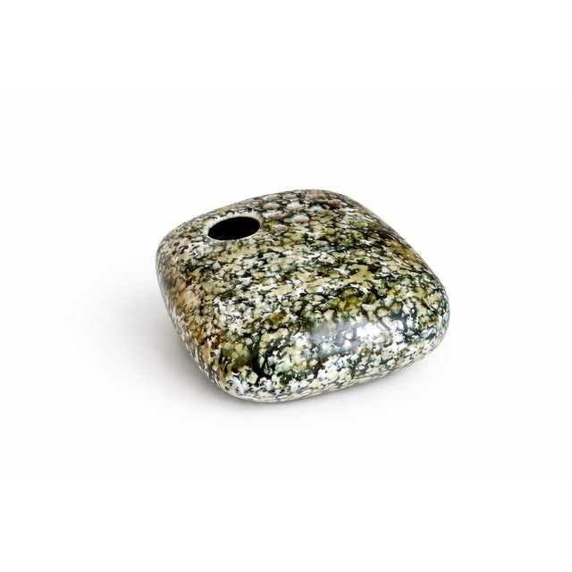 Hungarian Modernist Green and Cream Glazed Studio Pottery Ikebana Vase, 1970s For Sale - Image 6 of 6