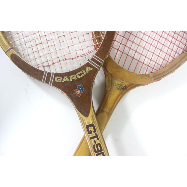 1970s Curated Set of Antique Sport Tennis Rackets for Designer Decorating Wood Racquet Set of Two Sports Equipment Memorabilia For Sale - Image 5 of 11