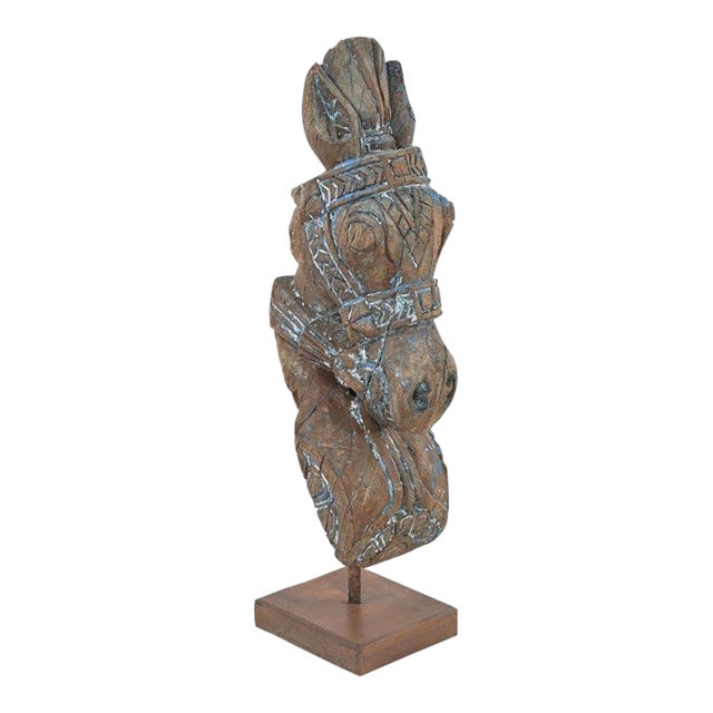 Antique Indian Carved Teakwood Horse Head Corbel on Stand For Sale