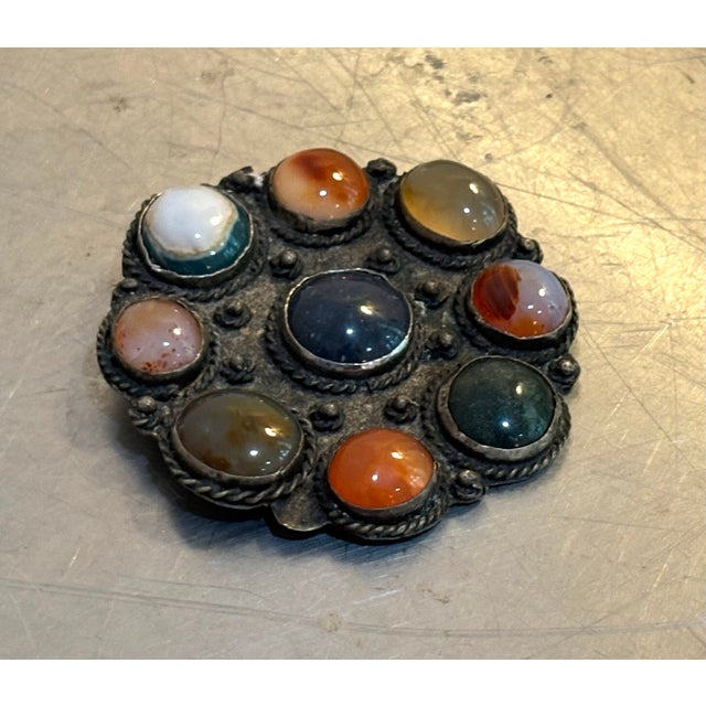 Silver Tone / Cabochon Cluster Brooch For Sale - Image 4 of 4