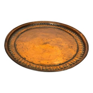 Large Antique Hand-Hammered Copper Tray with Fluted Border, 22 Inch For Sale