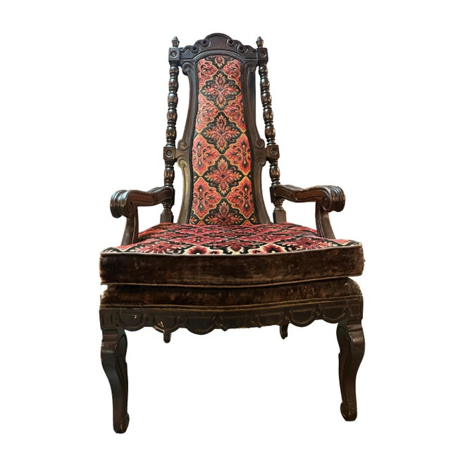 Early 20th Century Carved Jacobean Victorian Throne Chairs For Sale - Image 9 of 11