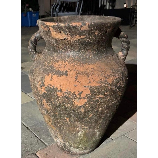 Vintage Mediterranean Terracotta Amphora Urn Planter With Aged Patina For Sale - Image 11 of 11
