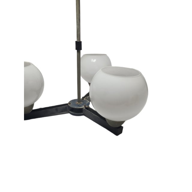 Vintage Pendant Light in Brass and Glass, Poland, 1970s For Sale - Image 6 of 9