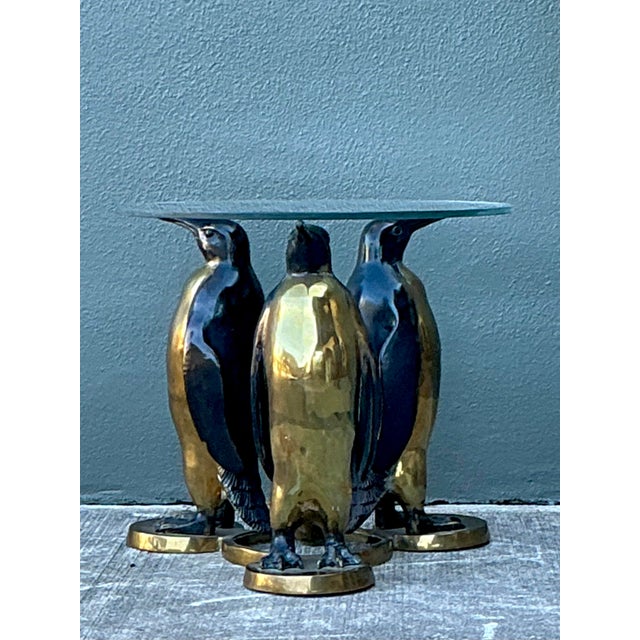 Metal Vintage Bronze and Brass Penguin Table After Joseph D’aste For Sale - Image 7 of 12