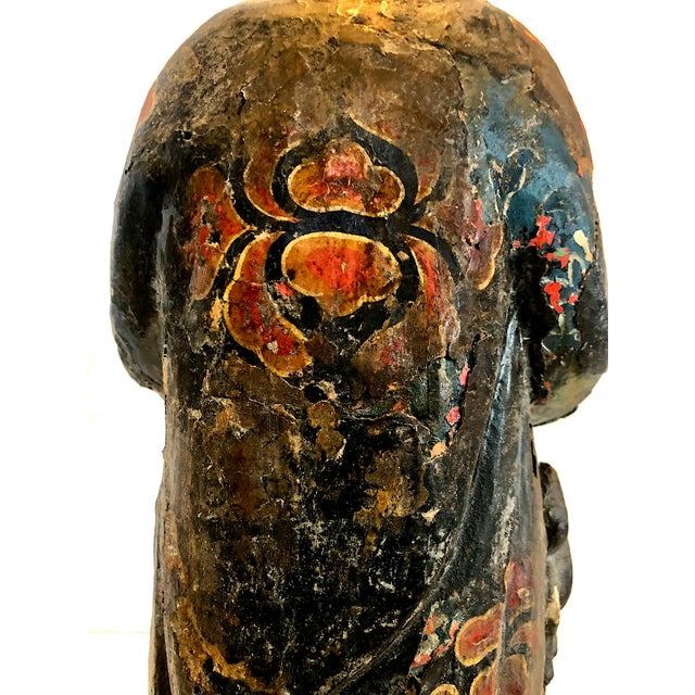 Late 19th Century Chinese Qing Dynasty Lacquered and Polychrome Wood 18" Figure With a Deer For Sale - Image 5 of 13