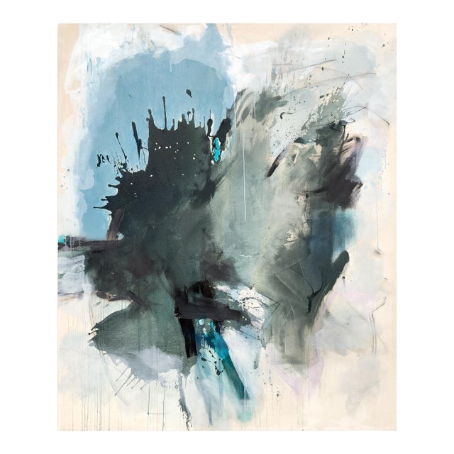 "Sings My Soul" Oversized Lyrical Abstraction Painting in Dark Green and Blue by Stacey Warnix For Sale