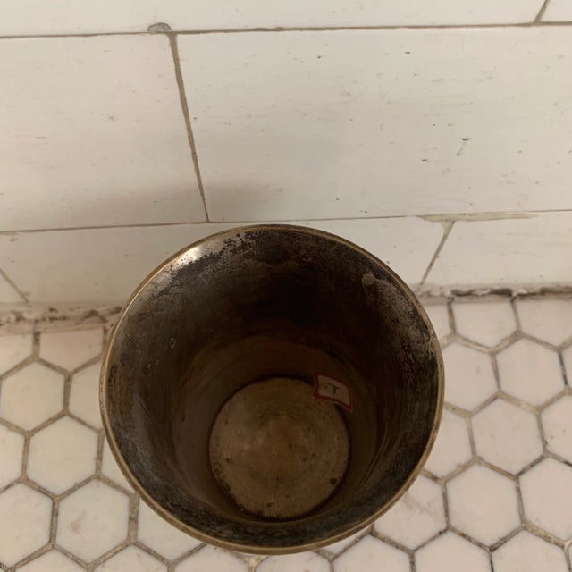 Shabby Chic 1940s Indian Etched Brass Metal Lassi Cup Vase For Sale - Image 3 of 8