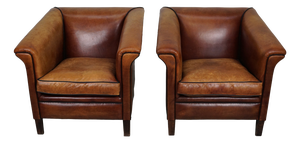 Vintage Dutch Cognac Leather Club Chairs, 1970s, Set of 2