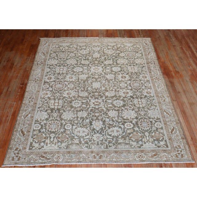 Textile Early 20th Century Green Brown Persian Malayer Rug - 7'3" x 9'6" For Sale - Image 7 of 9