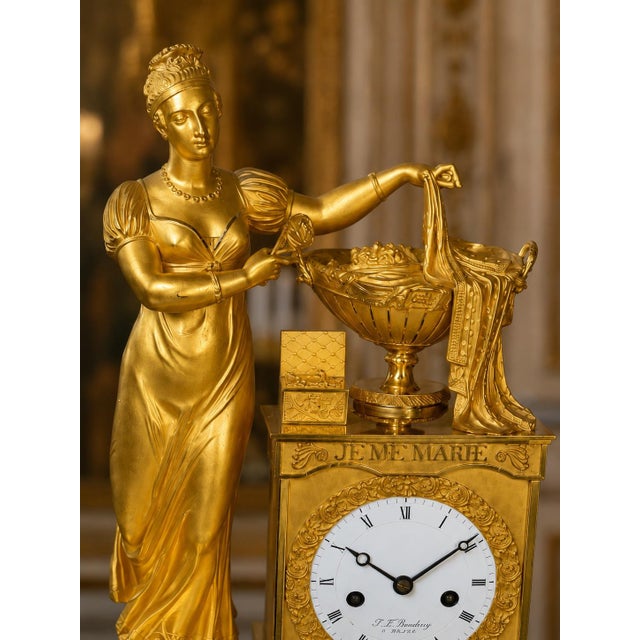 c.1800 Rouchouze Empire Gilt Bronze Mantel Clock For Sale - Image 10 of 18