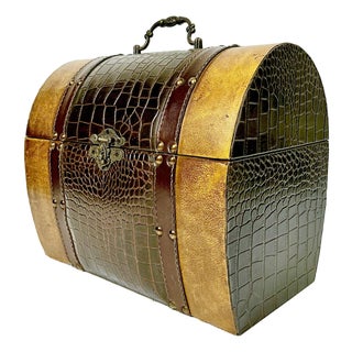 1980s Vintage Americana Boho Chic Wood and Faux Alligator Leather Box, After Ralph Lauren For Sale