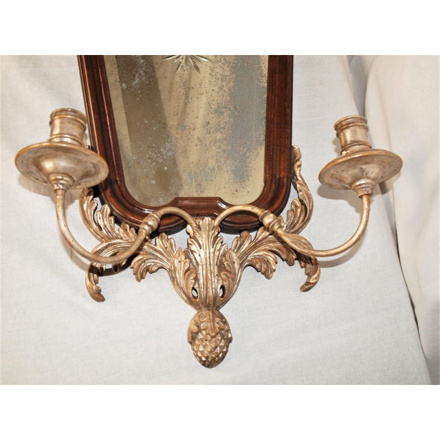 Wood Antique Neo-Classical Mirror Candle Sconce Etched Crown For Sale - Image 7 of 8