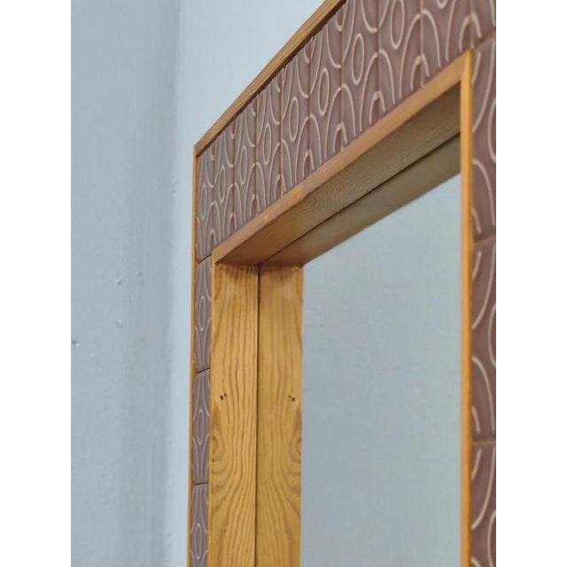 1960s Danish Pine and Ceramic Tile Wall Mirror, 1960s For Sale - Image 5 of 12