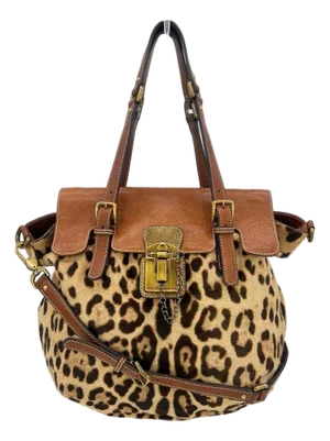 Mid 20th Century Dolce and Gabbana Leopard Print Pony Hair Tan Leather Miss Privee Shoulder Bag