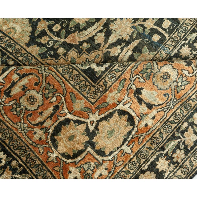 Antique Persian Kirman Botanic Handmade Wool Carpet For Sale - Image 9 of 10