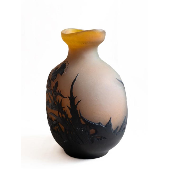 Art Nouveau Orange and Black Multilayer Glass Thistle Vase by Emile Gallé, 1900s For Sale - Image 3 of 10