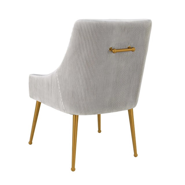 Beatrix Pleated Light Grey Velvet Side Chair with Gold Legs For Sale - Image 4 of 9