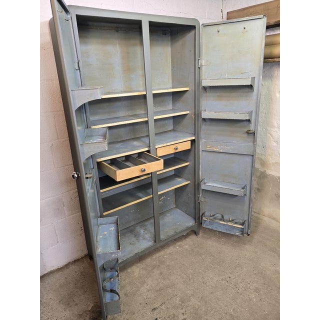 Gray Vintage Metal Kitchen Cabinet with Rounded Edges, 1950s For Sale - Image 8 of 14