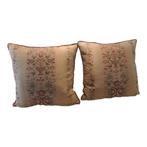 Antique Linen Arts and Crafts Pattern Square Decorative Pillows - Set of 2