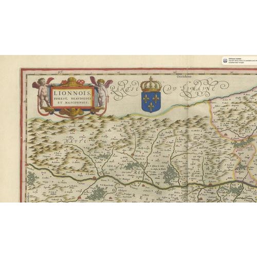 17th Century Antique Blaeu Map of Lyonnais, Forez, Beaujolais & Mâconnais, 1642 For Sale - Image 5 of 10