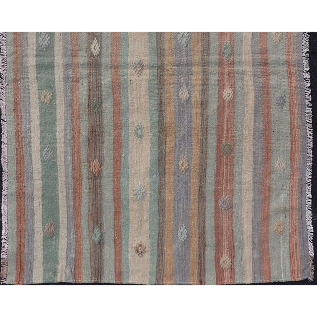 Mid 20th Century Colorful Vintage Turkish Flat-Weave Kilim Rug With Geometric Striped Design For Sale - Image 5 of 10