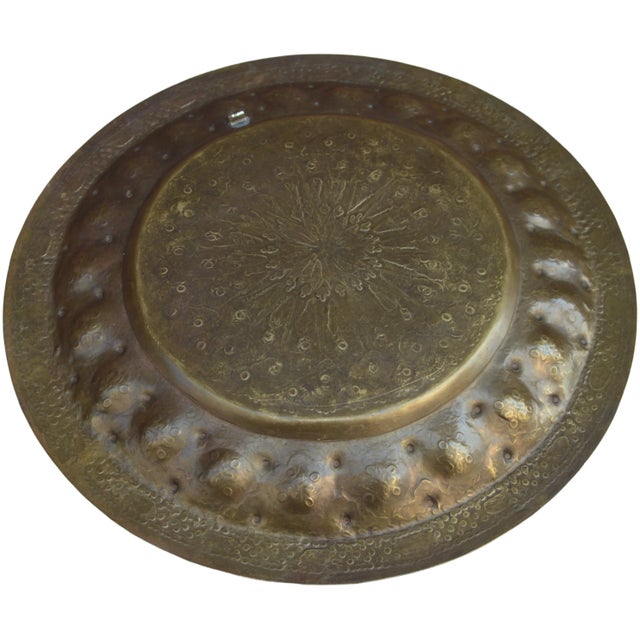 Antique Engraved Moorish-Patterned Brass Tray For Sale - Image 9 of 10