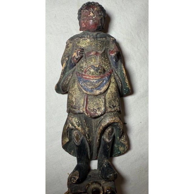 Japanese Antique 19th Century Hand Carved Polychromed Japanese Sculpture Figure Statue For Sale - Image 3 of 10