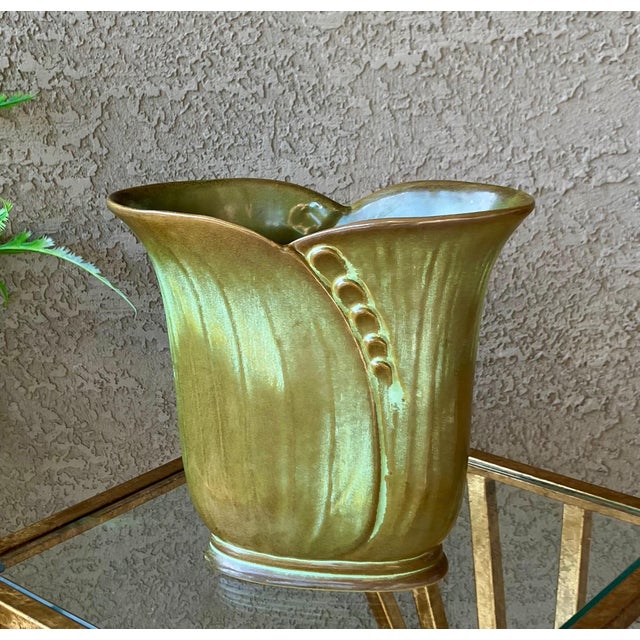 Circa 1949 Frankoma Pottery "Modelled Wheat" Vase Style 74 in Prairie Green For Sale - Image 11 of 18