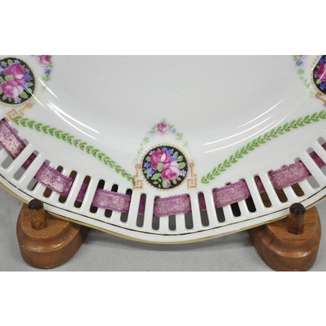 Early 20th Century Schumann Bavaria Germany Victorian Reticulated Floral Roses Plates - 6 PCS For Sale - Image 4 of 11