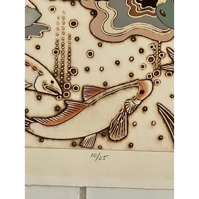 1980s 1980s “Snow” 10/25 Sidney Schatzky Hand Colored Limited Edition Collagraph For Sale - Image 5 of 8